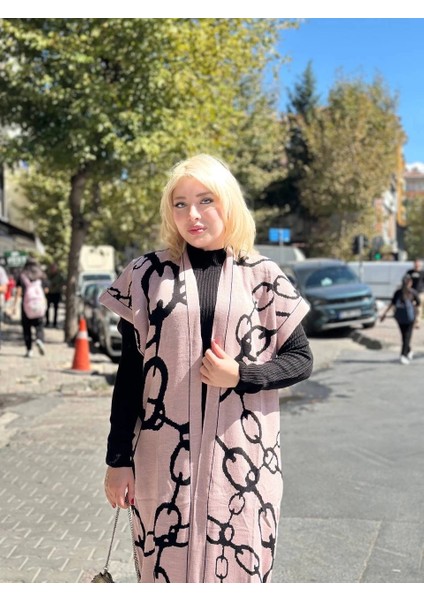 Siyah Çizgi Desenli Elbiseli Hırka Takım Pudra Siyah modelleri