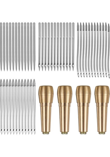 Dikiş Ahl Iğneleri, 52PCS Deri Dikiş Kiti 36PCS Düz Iğne + 12PCS Kavisli Tığ Işi Iğne + 4pcs Bakır Sap (Yurt Dışından)