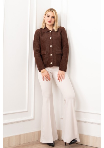 Süs Cep Kapaklı Yün Peluş Ceket Hırka 4560