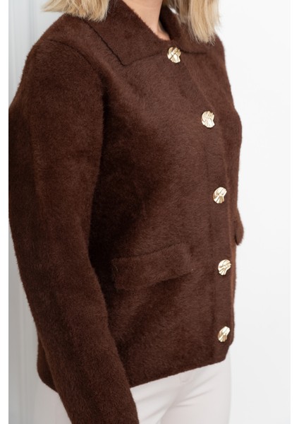 Süs Cep Kapaklı Yün Peluş Ceket Hırka 4560 modelleri