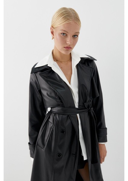 Aller Parça Deri Trençkot Siyah fırsatları