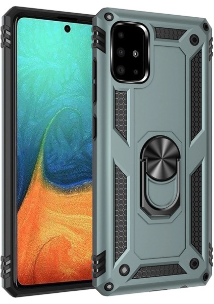 Samsung Galaxy A71 Kılıf Sofya Yüzüklü Silikon Kapak - YEŞIL-(5796) - M759R789-K90759