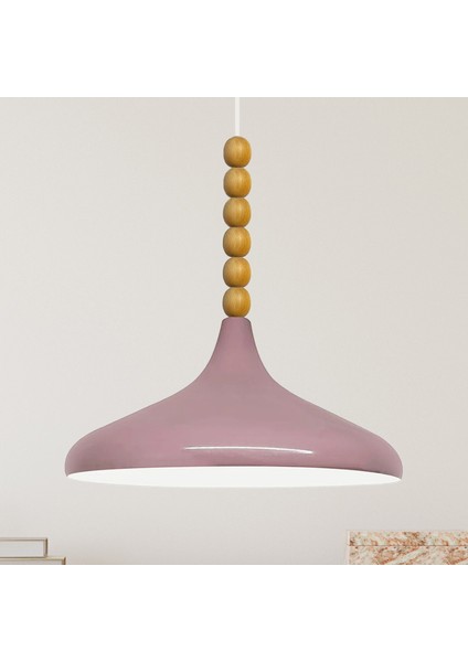 Lila Ahşap Altı Boncuklu Tekli Avize Sarkıt Salon Mutfak Butik Lamba