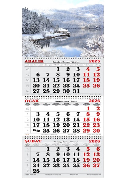 2026 Yılı Gemici Takvimi-Karlar Içerisinde Göl Kenarında Ev