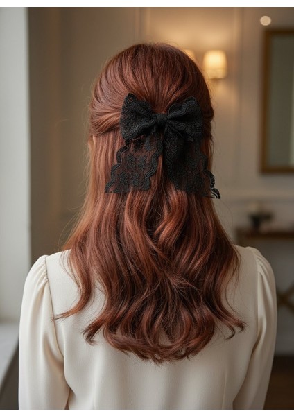 Romantik Siyah Transparan Dantel Otomatik Fiyonk El Yapımı Yetişkin Çocuk Klipsli Toka Hediye