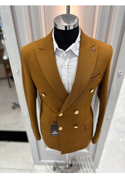 Erkek Kruvaze Slim Fit Blazer Ceket