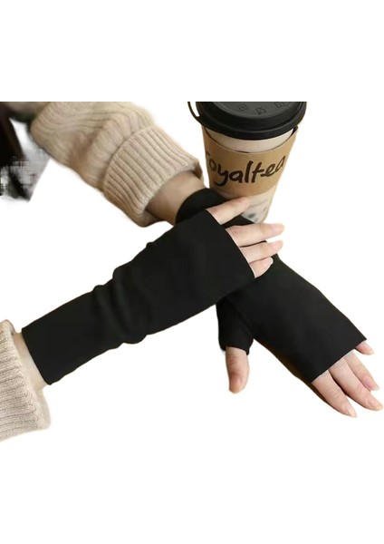 Bayan Kış Kendinden Isıtıcı Çift Taraflı Alman Kadife Yarım Parmaklı Ince Artı Kadife Parmaksız Sıcak Eldivenler (Yurt Dışından)