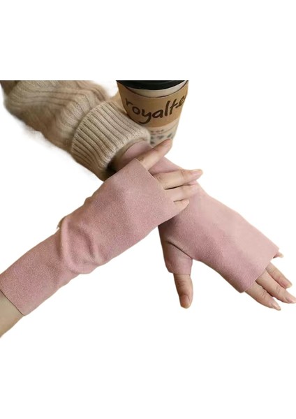 Bayan Kış Kendinden Isıtıcı Çift Taraflı Alman Kadife Yarım Parmaklı Ince Artı Kadife Parmaksız Sıcak Eldivenler (Yurt Dışından)