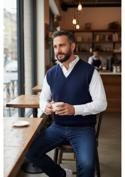 Erkek Çelik Örgü Intersiye Kışlık Kalın Triko V Yaka Triko Örgü Tüylenmez Baba Süveter modelleri