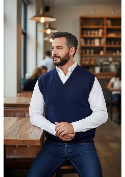 Erkek Çelik Örgü Intersiye Kışlık Kalın Triko V Yaka Triko Örgü Tüylenmez Baba Süveter fırsatları