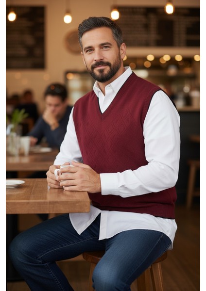 Erkek Çelik Örgü Intersiye Kışlık Kalın Triko V Yaka Triko Örgü Tüylenmez Baba Süveter