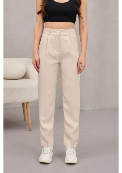 Kadın Yüksek Bel Havuç Model Beli Lastikli Dar Paça Pantolon