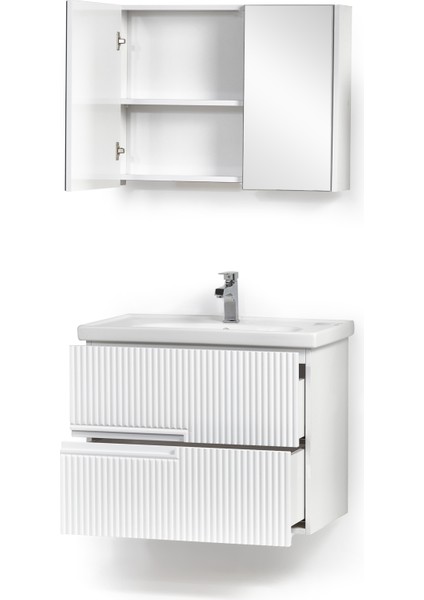 Granit Lavabolu Fenice 60 cm Alt Üst Banyo Dolabı Takımı Beyaz