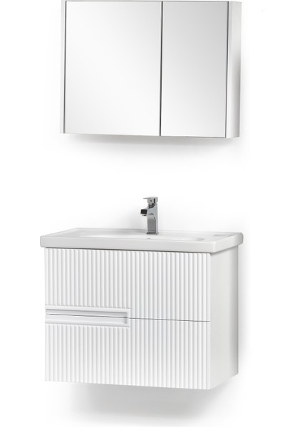 Granit Lavabolu Fenice 80 cm Alt Üst Banyo Dolabı Takımı Beyaz fırsatları