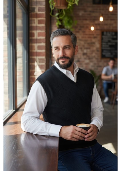 Erkek Çelik Örgü Intersiye Kışlık Kalın Triko V Yaka Triko Örgü Tüylenmez Baba Süveter fırsatları