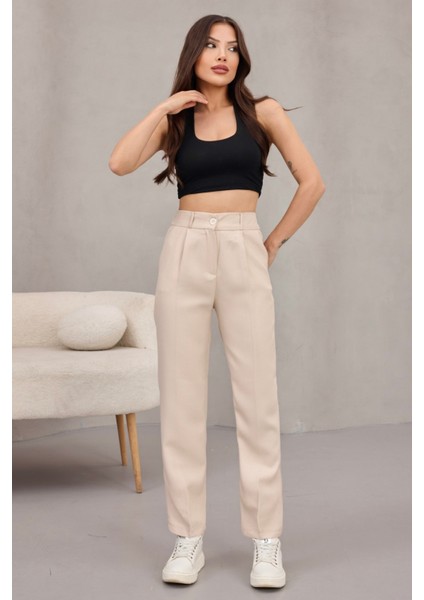 Kadın Yüksek Bel Havuç Model Beli Lastikli Dar Paça Pantolon