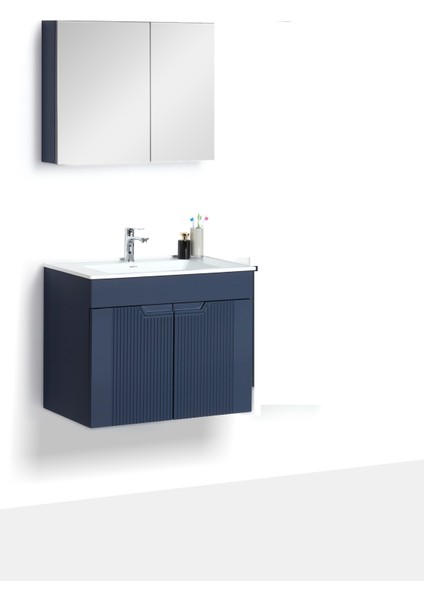 Granit Lavabolu Midnight 65 cm Alt Üst Banyo Dolabı Takımı