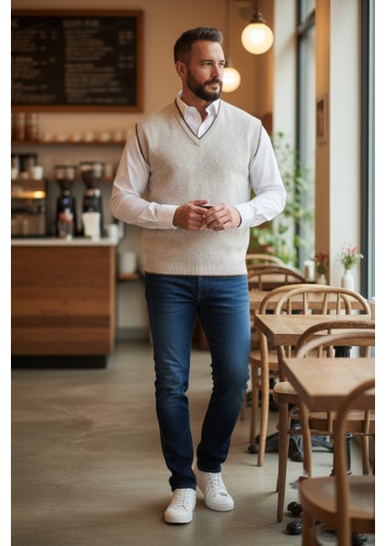 Erkek Çelik Örgü Intersiye Kışlık Kalın Triko V Yaka Triko Örgü Tüylenmez Baba Süveter fırsatları