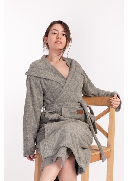 Stella Robe Ekstra Yumuşak Premium Kapşonlu Bornoz Gri