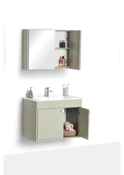 Granit Lavabolu Vento 80 cm Alt Üst Banyo Dolabı Takımı modelleri