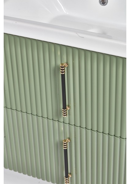 Granit Lavabolu Ottima 80 cm Alt Üst Banyo Dolabı Takımı Yeşil