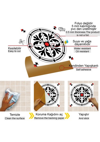 Kendinden Yapışkanlı Fayans Kaplama Kırmızılı Yuvarlak Solo Desenli Pvc Karo 30X30 cm (4 Adet) 0,36M² modelleri