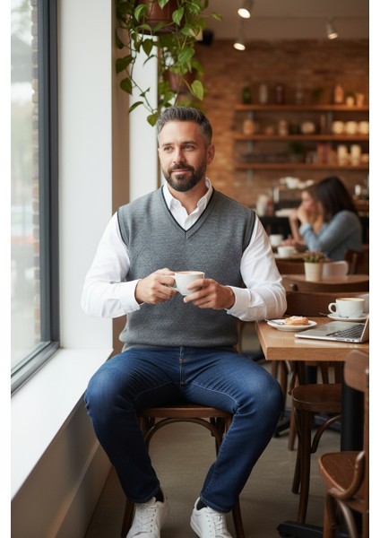 Erkek Çelik Örgü Intersiye Kışlık Kalın Triko V Yaka Triko Örgü Tüylenmez Baba Süveter fırsatları