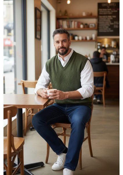 Erkek Çelik Örgü Intersiye Kışlık Kalın Triko V Yaka Triko Örgü Tüylenmez Baba Süveter fırsatları