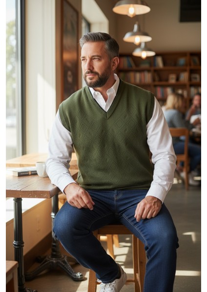 Erkek Çelik Örgü Intersiye Kışlık Kalın Triko V Yaka Triko Örgü Tüylenmez Baba Süveter indirimleri