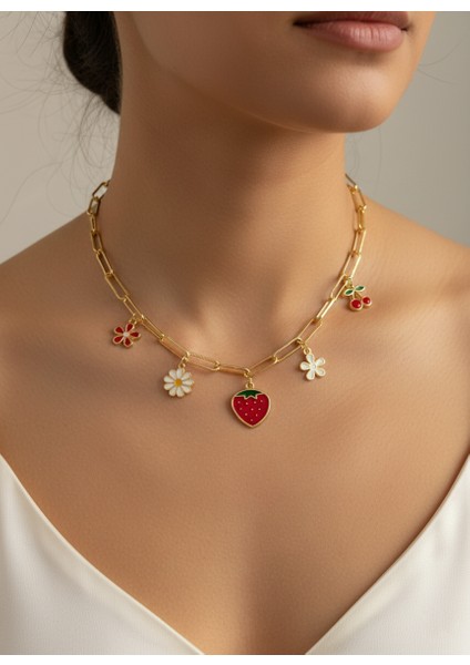 Meyveli Çiçek Charm Kolye