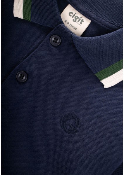 Uzun Kollu Polo Yaka T-Shırt 2-14 Yaş Lacivert modelleri