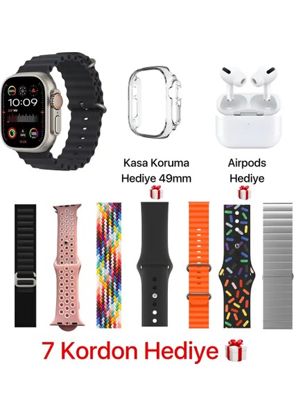 Watch Ultra 2 Max Suit Akıllı Saat 7 Kordon 1 Kulaklık Seti