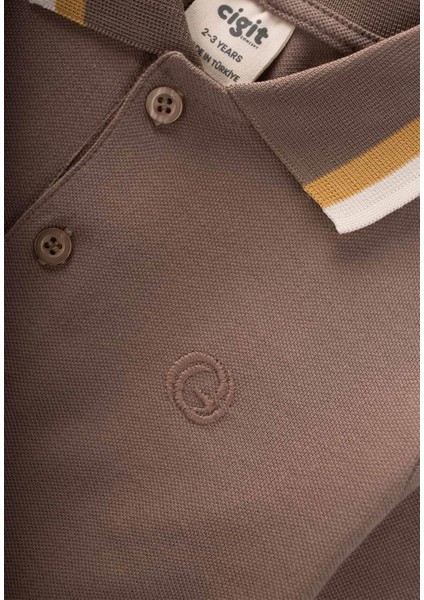 Uzun Kollu Polo Yaka T-Shırt 2-14 Yaş Vizon modelleri