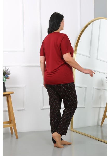 Kadın Büyük Beden Kısa Kol Penye Pijama Takımı Bordo indirimleri