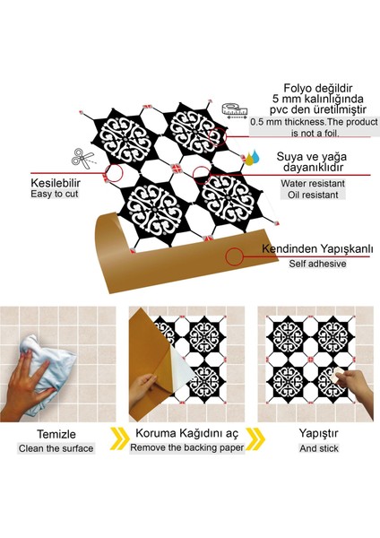 Kendinden Yapışkanlı Fayans Kaplama Şam Desenli Pvc Karo 30X30 cm (56 Adet) 5 M² modelleri