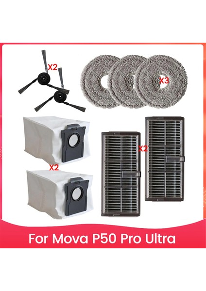 P50 Pro Ultra Elektrikli Süpürge Yedek Parça Seti Yan Fırçalar Filtreler Paspas Pedleri Toz Torbaları (Yurt Dışından)