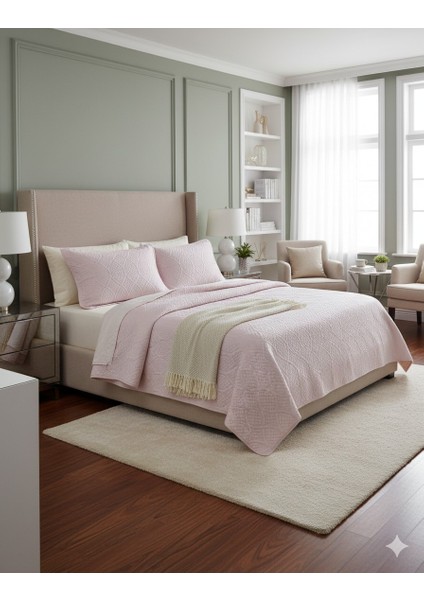 Taytüyü Nubuk Yatak Örtüsü Çift Kişilik Toskana Pudra