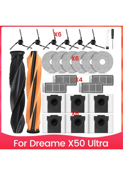 X50 Ultra Robot Süpürge Aksesuar Seti Yedek Parçaları Ana Yan Fırçalar Filtre Paspas Bezi Toz Torbaları (Yurt Dışından)