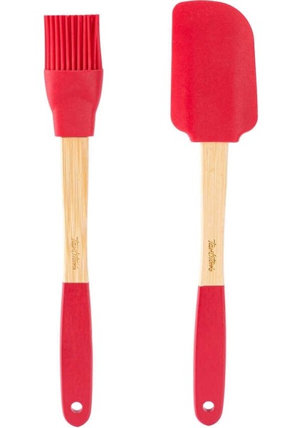 Bambu Saplı Kırmızı Silikon Spatula ve Fırça Seti (8695835414928)