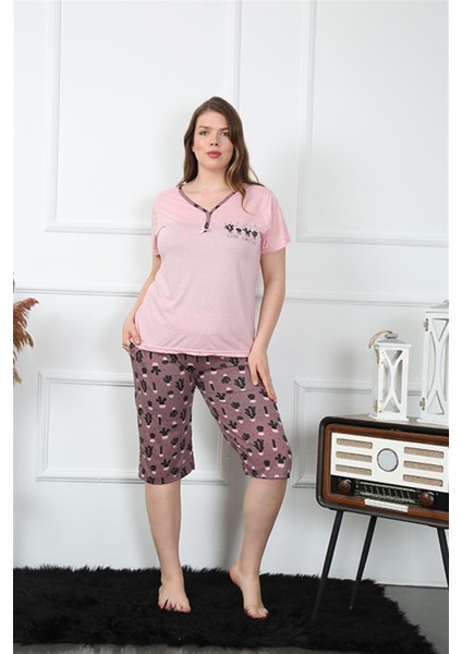 Kadın Büyük Beden Viscon Kapri Pijama Takım NS0243 fırsatları