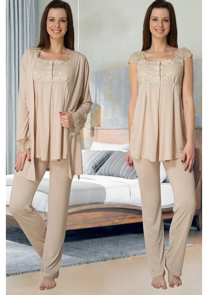 Dantel Detaylı Askılı Pijama Sabahlık Takımı
