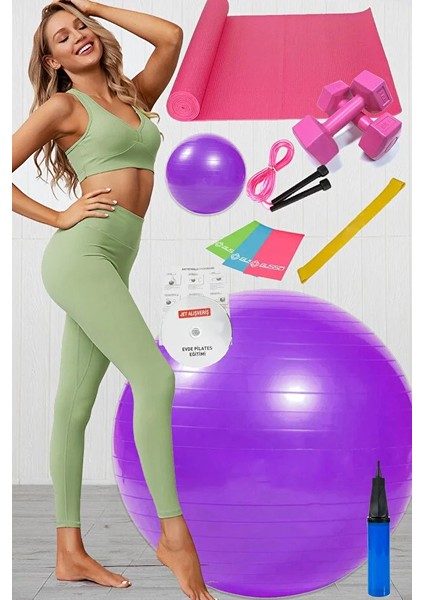 12 Li Pilates Seti Topu 3 Lü Pilates Bandı Lastiği Dambıl Minder Atlama Ipi Aerobik Squat Band modelleri