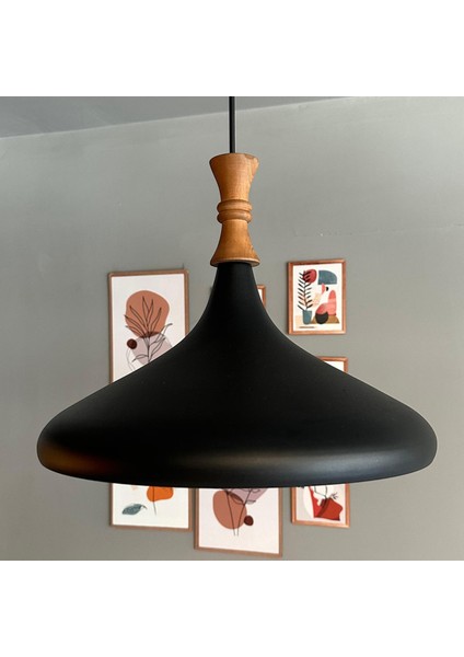 Siyah Uzun Piyon Ahşap Tekli Avize Sarkıt Salon Mutfak Cafe Butik Lamba Aydınlatma Avizeler