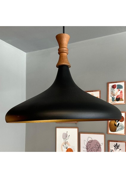 Siyah Uzun Piyon Ahşap Tekli Avize Sarkıt Salon Mutfak Cafe Butik Lamba Aydınlatma Avizeler fırsatları
