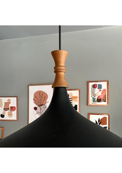 Siyah Uzun Piyon Ahşap Tekli Avize Sarkıt Salon Mutfak Cafe Butik Lamba Aydınlatma Avizeler indirimleri