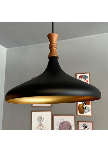 Siyah Uzun Piyon Ahşap Tekli Avize Sarkıt Salon Mutfak Cafe Butik Lamba Aydınlatma Avizeler