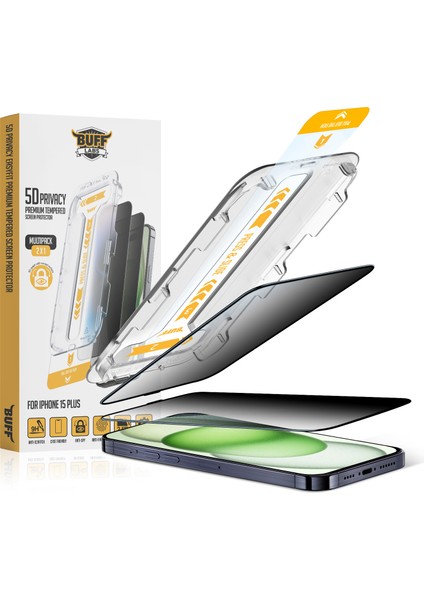 Buff iPhone 15 Plus Avantaj Paket - Şeffaf Kılıf + Ekran Koruyucu + Lens Koruyucu Privacy modelleri