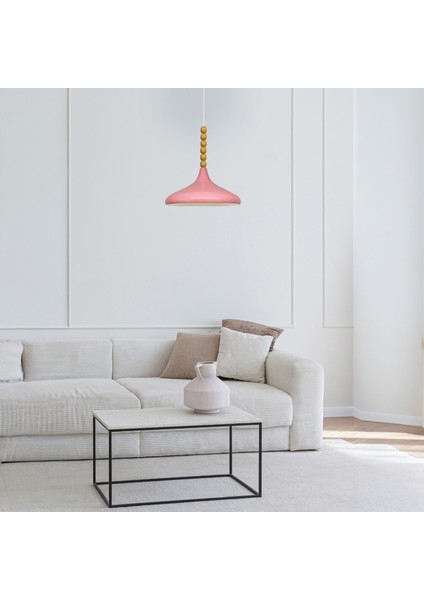 Pembe Ahşap Altı Boncuklu Tekli Avize Sarkıt Salon Mutfak Butik Lamba modelleri