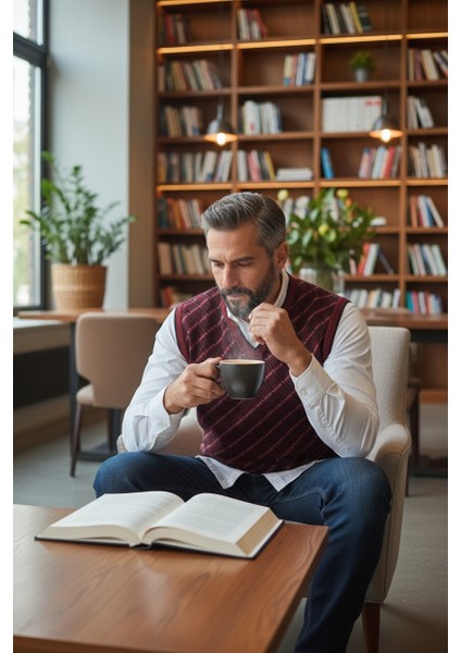 Erkek Çelik Örgü Ekose Desenli Kışlık Kalın Triko V Yaka Triko Örgü Tüylenmez Baba Süveter Regular modelleri
