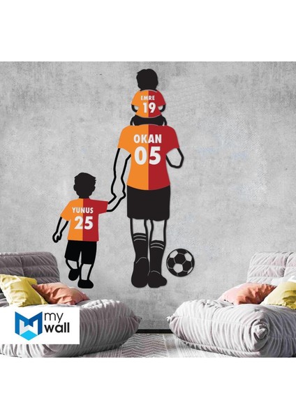 -Duvar Taraftar-Mdf Tablo-Duvar Dekorasyonları-Baba ve 2 Çocuk